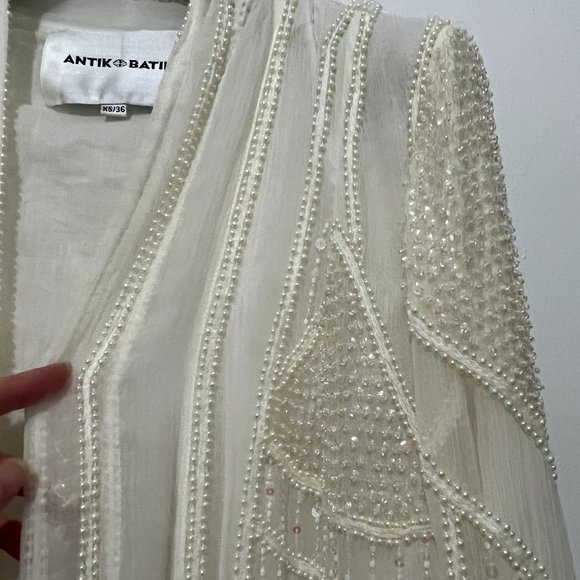 ANTIK BATIK Birma Embellished Georgette Jacket In Ivory - Picture 6 of 8
